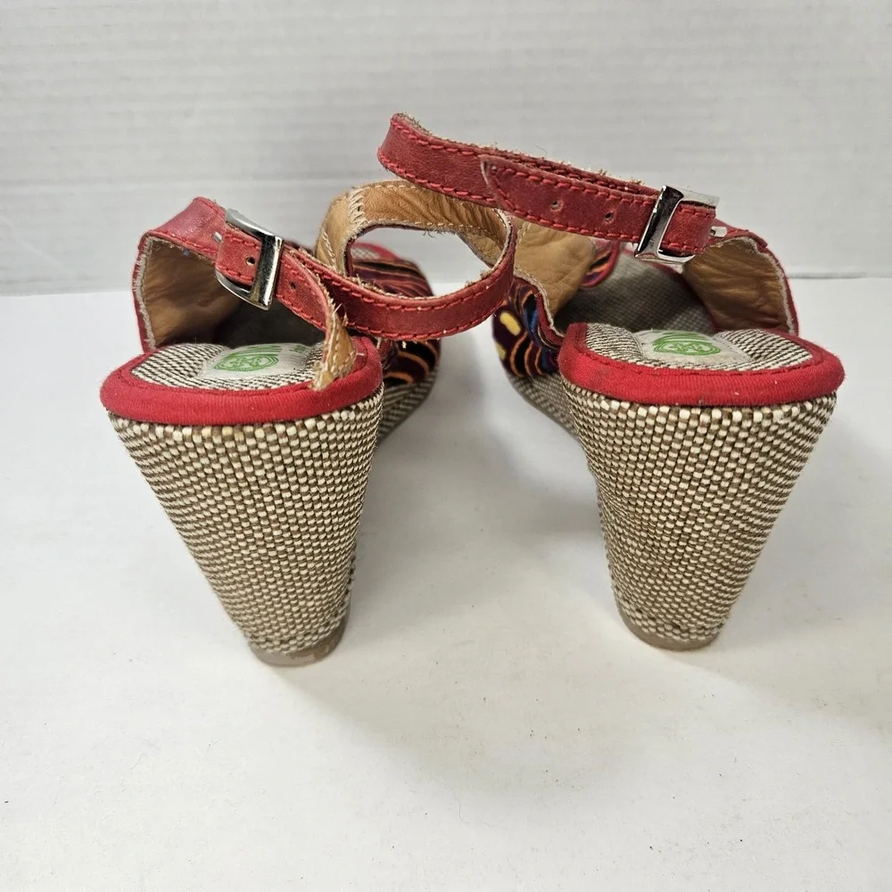 Handmade Tribal Wedge‎ Sandals Size 38 Colombia Textile Leather Boho 7.5